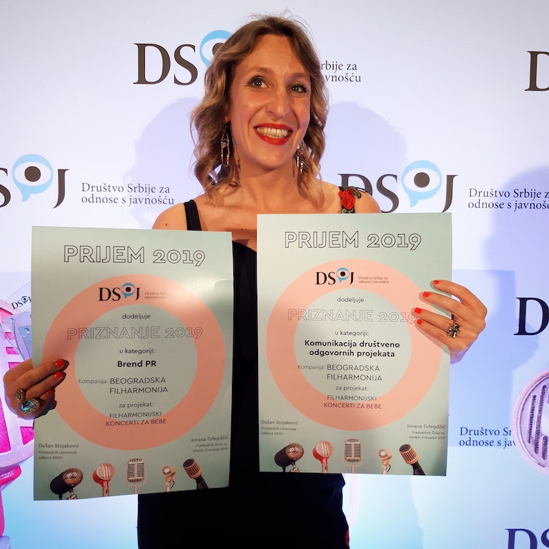 Jelena Milasinovic, PR menadzer Beogradske filharmonije, nagrade PRIZNANJE 2019.jpg